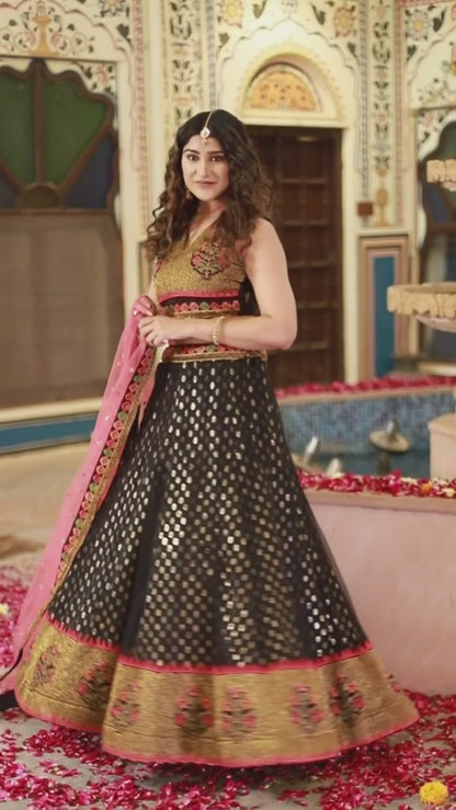 Black Net Lehenga Choli For Indian Festivals & Wedding - Thread Embroidery Work