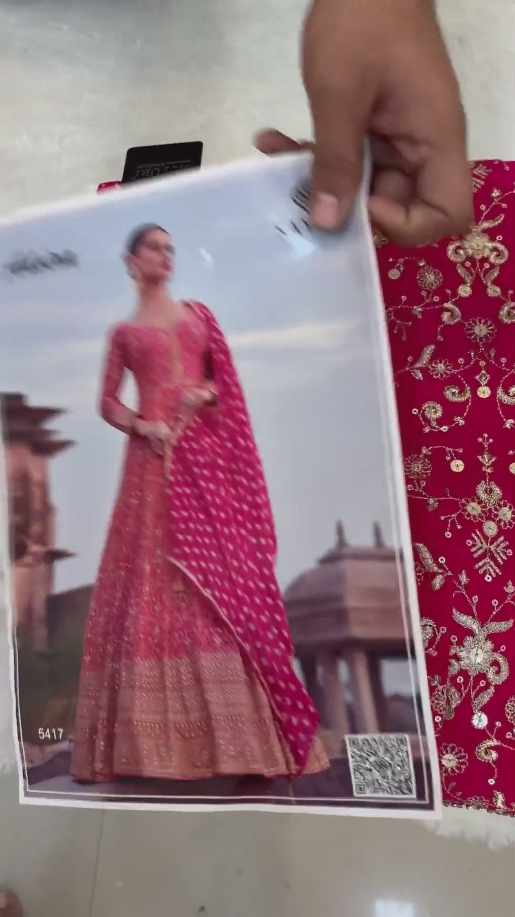 Pink Redish Georgette Anarkali Gown for Sangeet & Indian Wedding Outfits - Embroidery Work