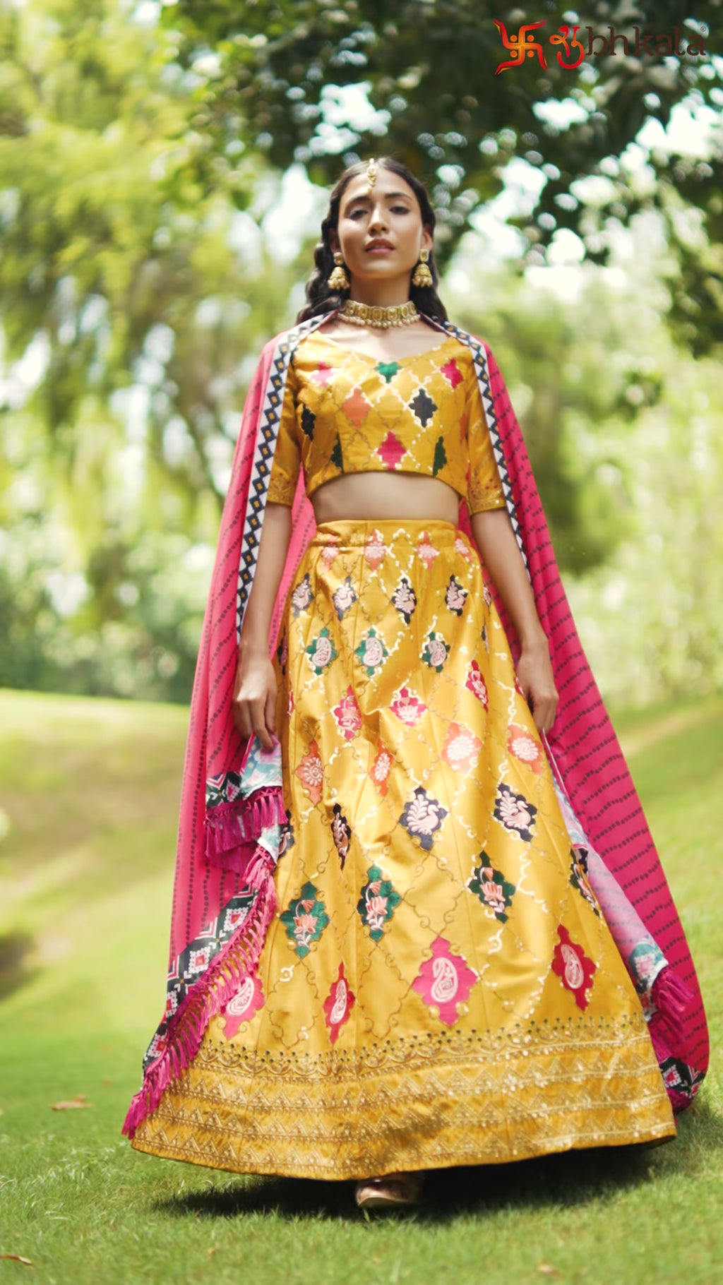 Yellow Silk Lehenga Choli For Indian Festivals & Weddings - Sequence Embroidery Work, Thread Work, Print Work