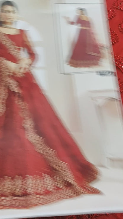 Red  Net Lehenga Choli For Indian Festivals & Weddings - Thread Embroidery Work, Codding Embroidery Work, Stone Work