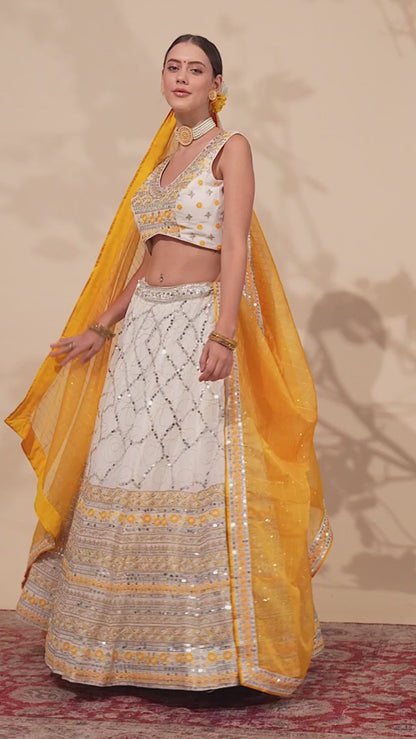 Yellow Georgette Lehenga Choli For Indian Festivals & Wedding - Thread Embroidery Work, Sequence Embroidery Work