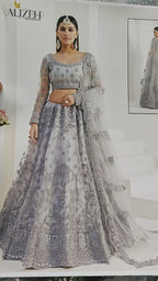 Grey  Net Lehenga Choli For Indian Festivals & Weddings - Thread Embroidery Work, Codding Embroidery Work, Butta Work, Stone Work