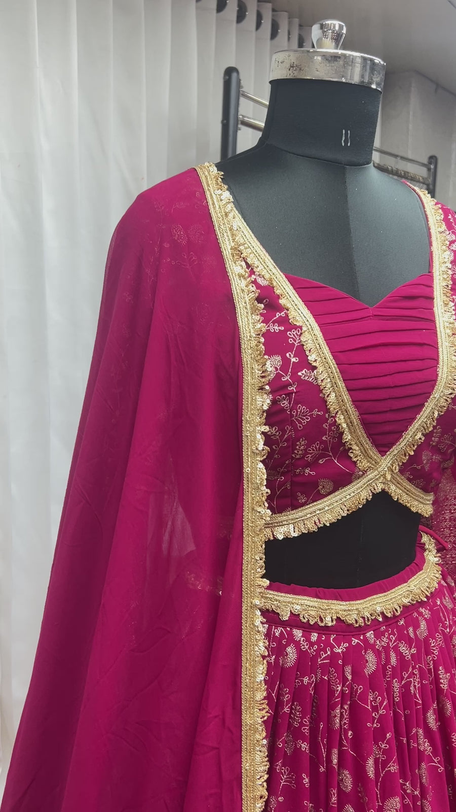 Pink Georgette Lehenga Choli For Indian Festivals & Weddings - Thread Embroidery Work, Foil Mirror Work