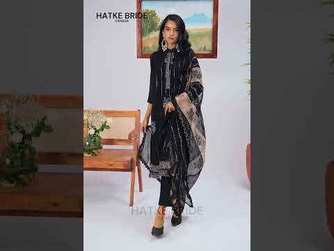 Black Organza Kameez With Pant For Indian & Pakistani Wedding Festival - Thread Embroidery Work