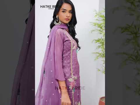Purple Crush Silk Straight Suit Kameez With Pant For Indian & Pakistani Wedding Festival - Embroidery Work