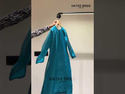 Teal Dress for Wedding - Kameez with Pant in Organza with Embroidery