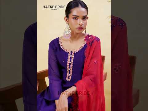Purple Organza Sharara Suit For Indian & Pakistani Wedding Festival - Thread Embroidery Work