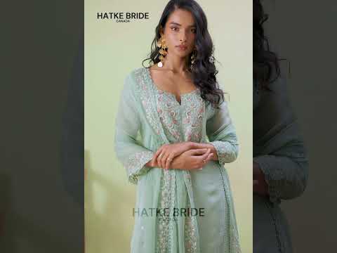 Pista Green Organza Silk Kameez With Pant For Indian & Pakistani Wedding Festival - Thread Embroidery Work, Moti Work, Hand Work
