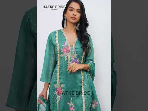 Green Crush Silk Straight Suit Kameez With Pant For Indian & Pakistani Wedding Festival - Embroidery Work