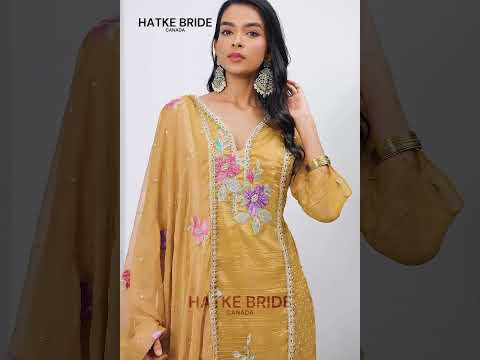 Mustard Crush Silk Straight Suit Kameez With Pant For Indian & Pakistani Wedding Festival - Embroidery Work