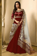 Red Georgette Anarkali Suits Indian Dresses For Marriage - Embroidery Work