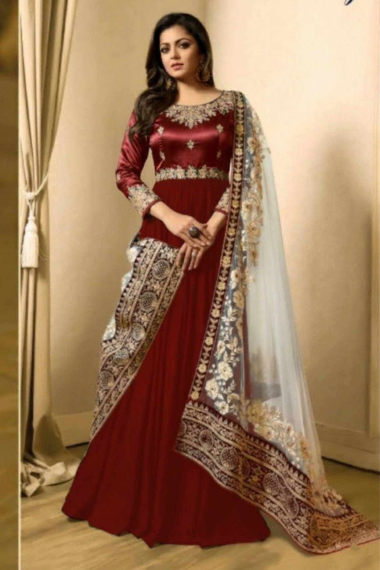 Red Georgette Anarkali Suits Indian Dresses For Marriage - Embroidery Work RTS