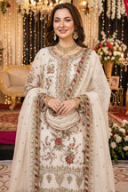 Off White Chiffon Kameez with Pant For Weddings - Sequins Embroidery Work