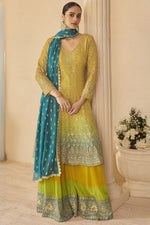Yellow Turmeric Wedding Ceremony Plazo Outfit - Zari & Swarovski