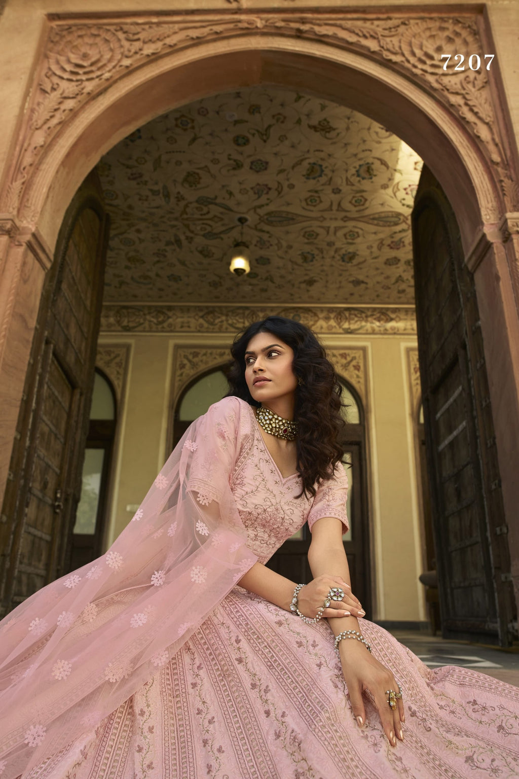 Baby Pink Pakistani Satin Lehenga Choli For Indian Festivals & Weddings - Sequence Embroidery Work, Thread Embroidery Work, Zari Work