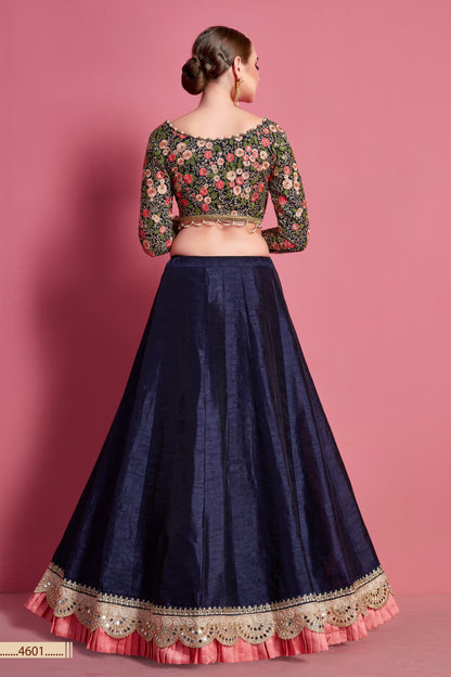 Navy Blue Pakistani Net Lehenga Choli For Indian Festivals & Weddings - Embroidery Work,