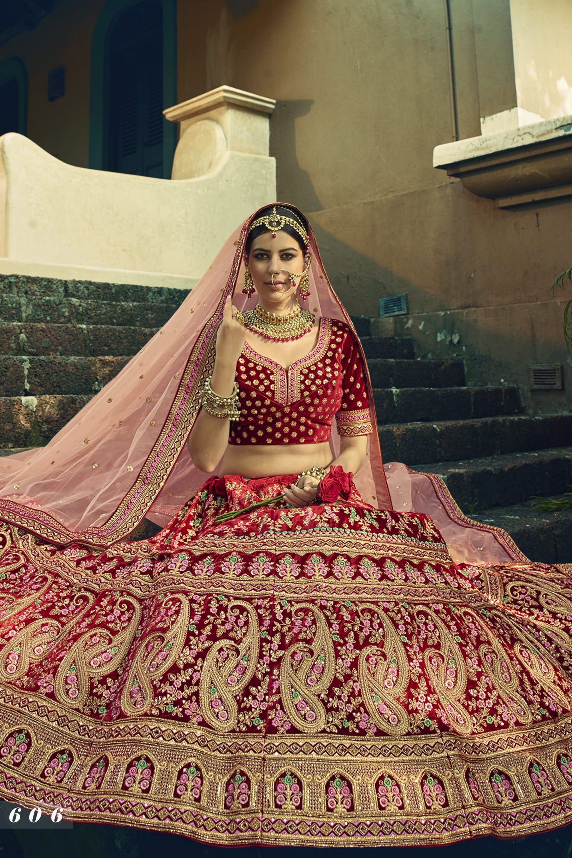 Maroon Pakistani Velvet Lehenga Choli For Indian Festivals & Weddings - Embroidery Work, Handwork Work