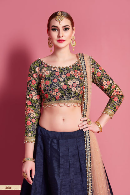 Navy Blue Pakistani Net Lehenga Choli For Indian Festivals & Weddings - Embroidery Work,