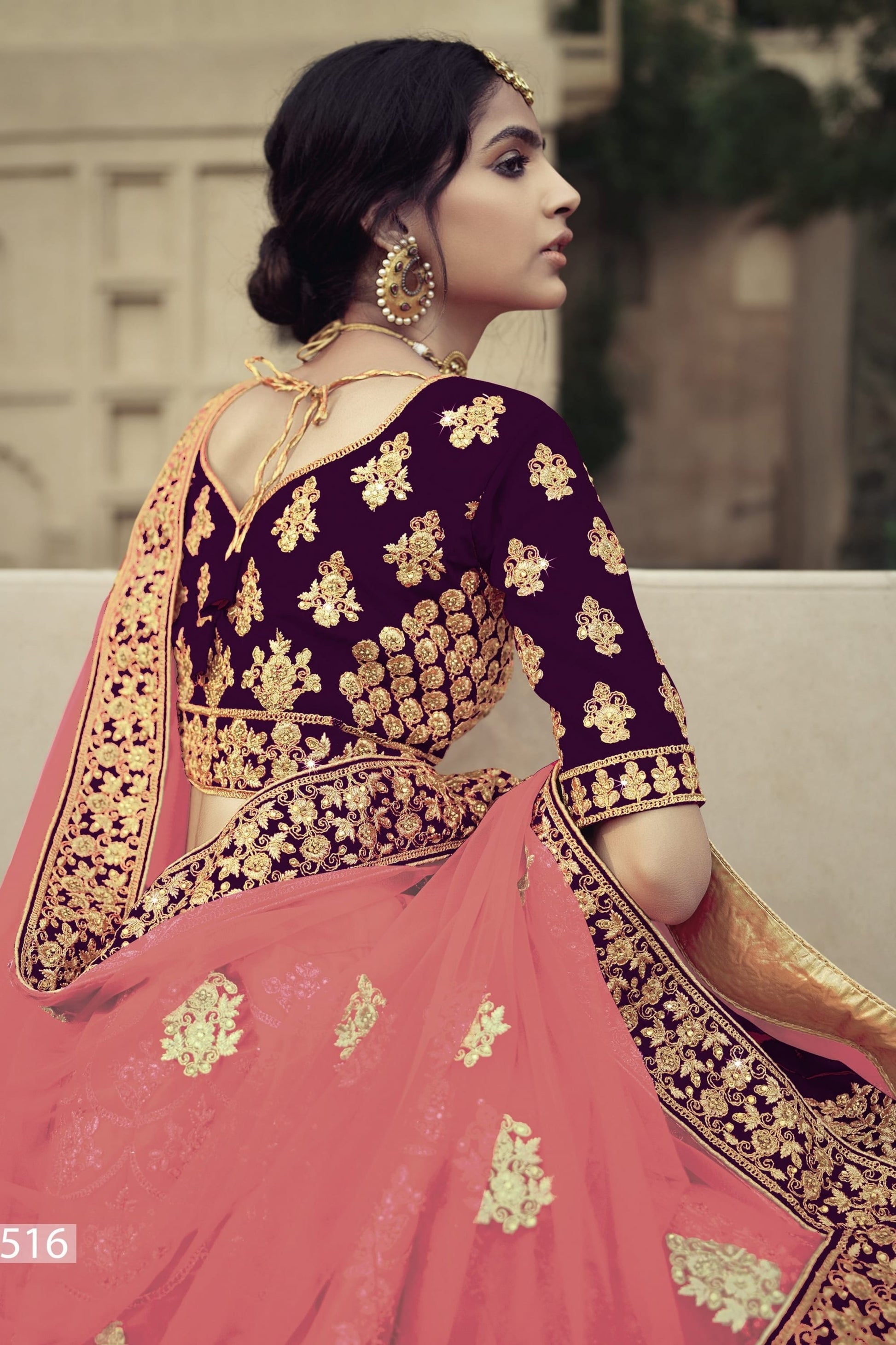 Wine Pakistani Satin Lehenga Choli For Indian Festivals & Weddings - Thread Embroidery Work, Stone Work, Zari Work, Dori Work