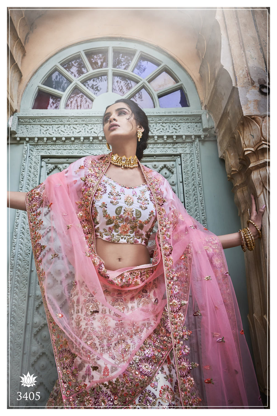 Cream Pakistani Georgette Lehenga Choli For Indian Festivals & Weddings - Sequence Embroidery Work, Thread Embroidery Work, Zari Work, Zarkan Work