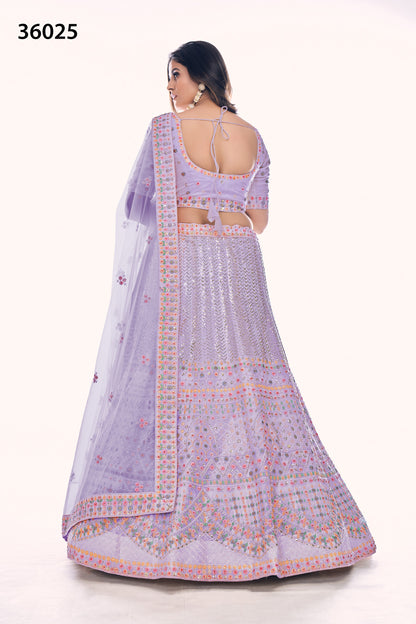 Purple Pakistani Net Lehenga Choli For Indian Festivals & Weddings - Sequence Embroidery Work, Thread Embroidery Work, Dori Work, Zarkan Work