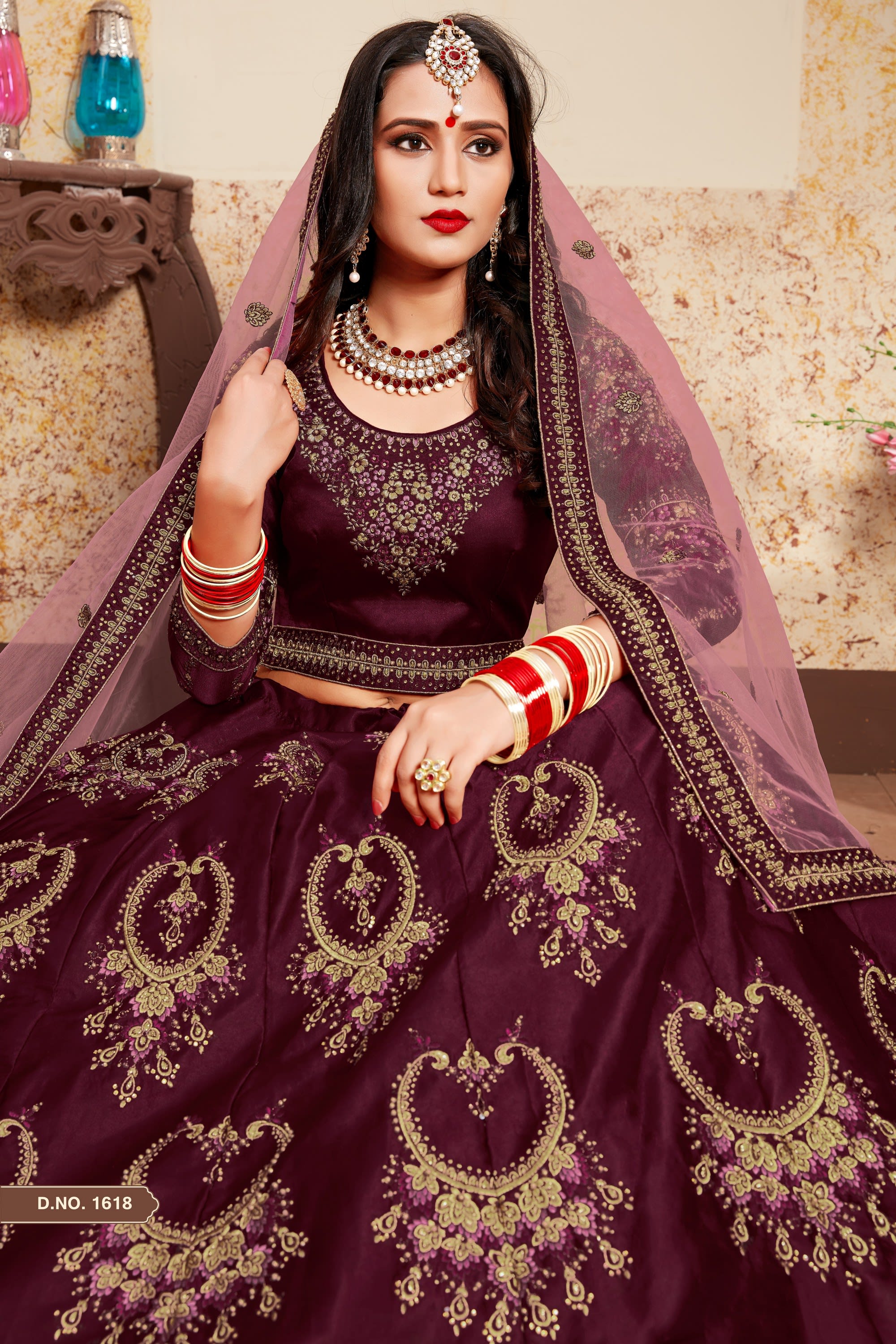Brown Pakistani Satin Lehenga Choli For Indian Festivals & Weddings - Resham Embroidery Work, Stone Work, Zari Work, Pearl Work