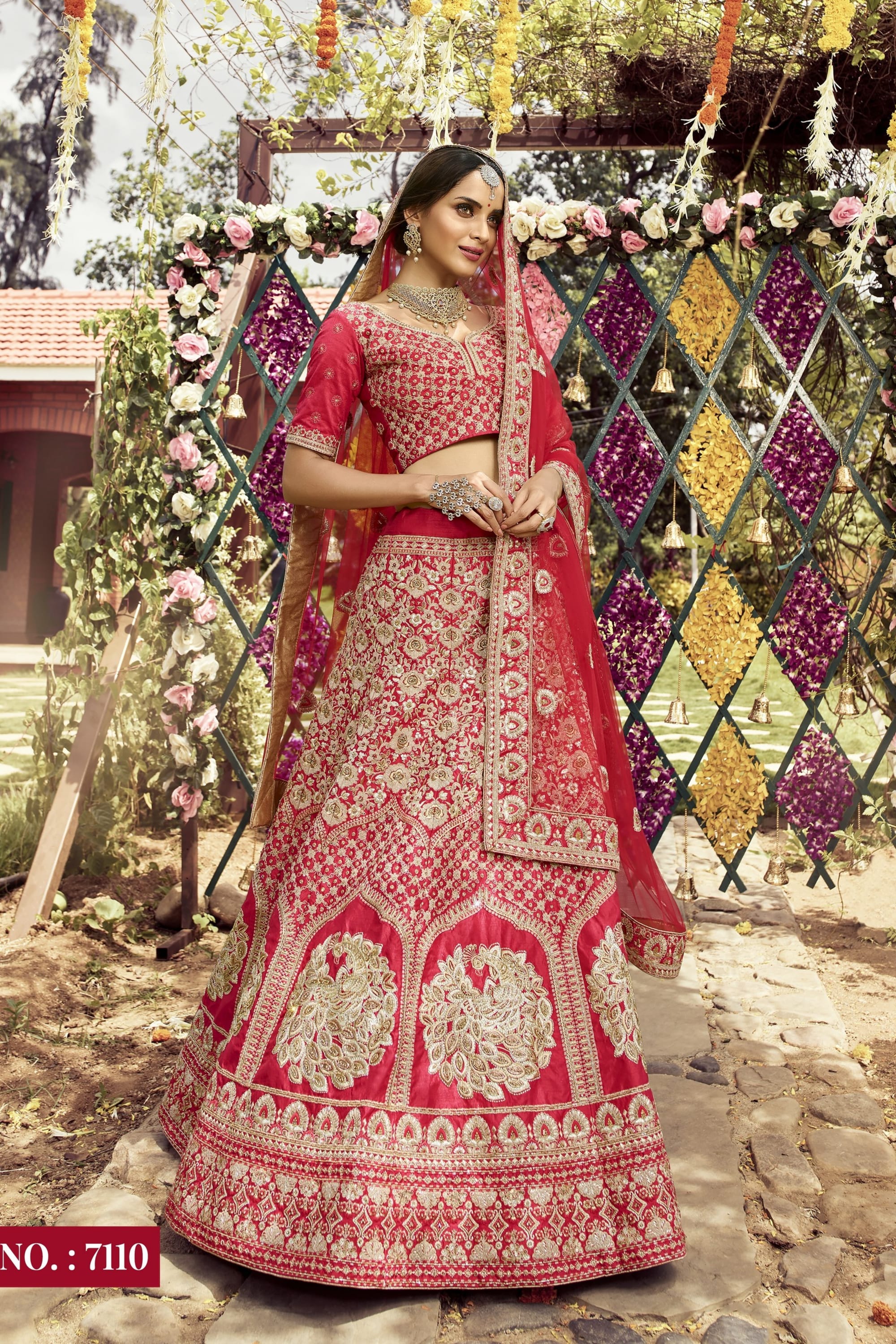 Red Pakistani Raw Silk Lehenga Choli For Indian Festivals & Weddings - , Zari Work, Dori Work, Zarkan Work