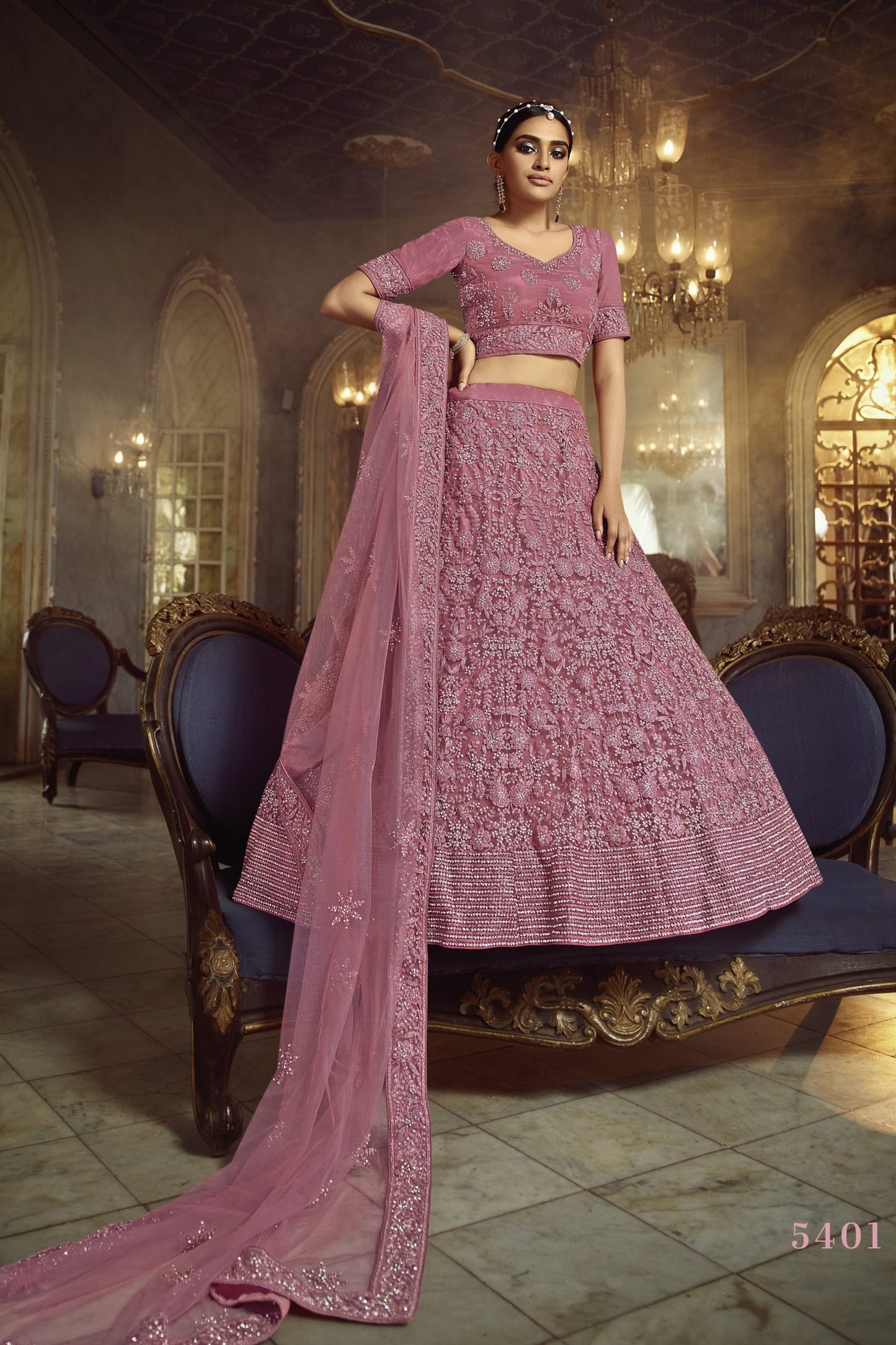 Pink Pakistani Net Lehenga Choli For Indian Festivals & Weddings - , Dori Work, Zarkan Work