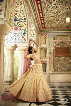 Yellow Pakistani Art Silk Lehenga Choli For Indian Festivals & Weddings - Sequence Embroidery Work, Zari Work, Swarovski Work, Zarkan Work