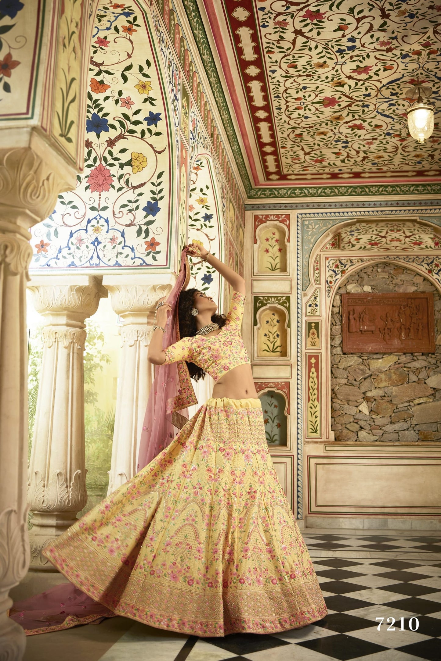 Yellow Pakistani Art Silk Lehenga Choli For Indian Festivals & Weddings - Sequence Embroidery Work, Zari Work, Swarovski Work, Zarkan Work