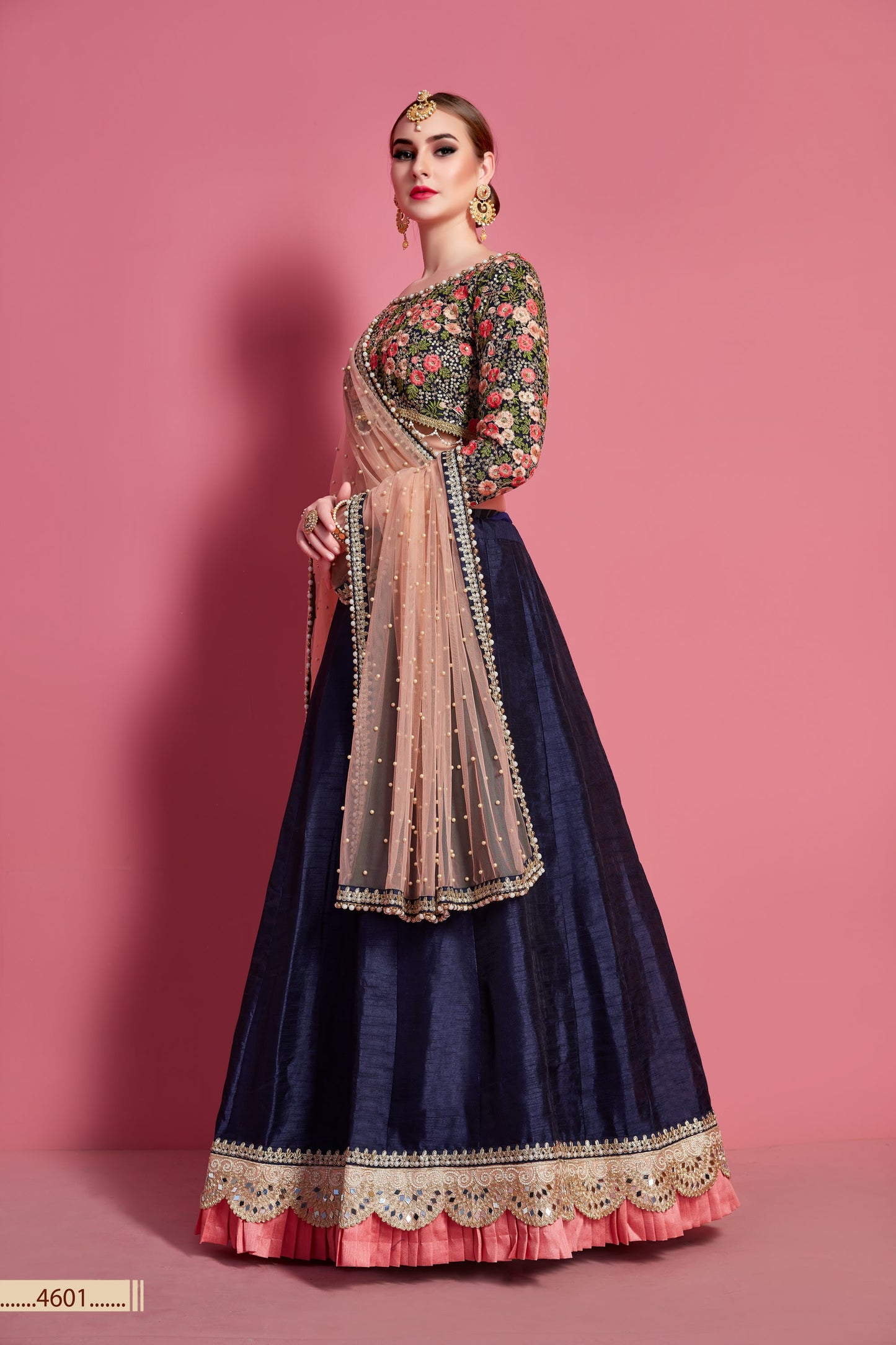 Navy Blue Pakistani Net Lehenga Choli For Indian Festivals & Weddings - Embroidery Work,