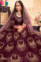 Brown Pakistani Satin Lehenga Choli For Indian Festivals & Weddings - Resham Embroidery Work, Stone Work, Zari Work, Pearl Work