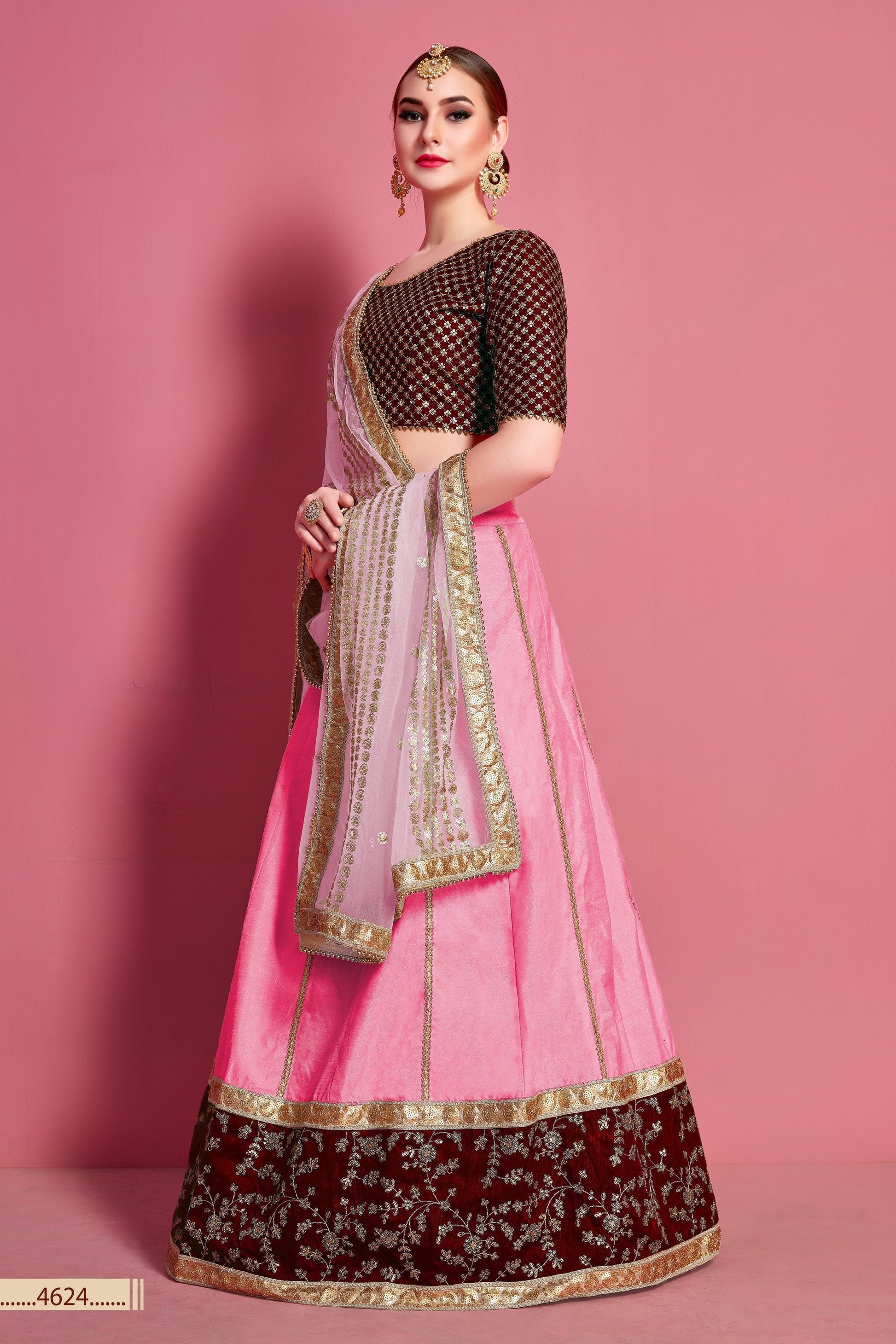 Baby Pink Pakistani Art Silk Lehenga Choli For Indian Festivals & Weddings - Embroidery Work,