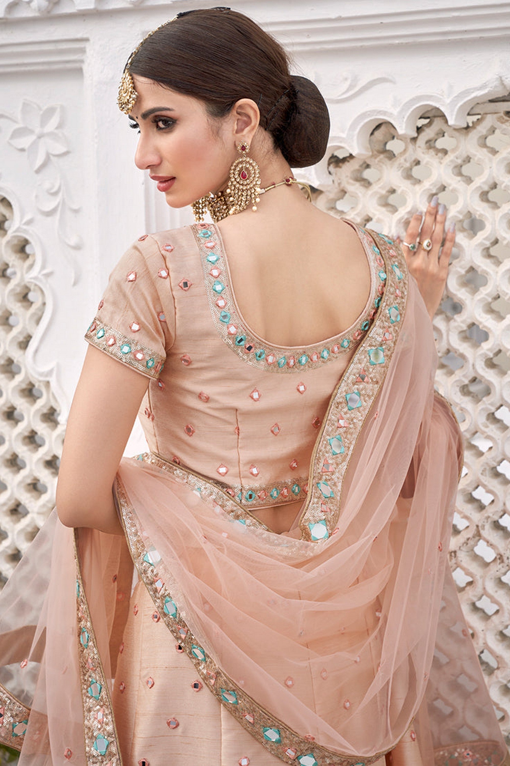 Baby Pink Pakistani Silk Lehenga Choli For Indian Festivals & Weddings - Embroidery Work, Sequence Embroidery Work, Mirror Work, Real Mirror Work