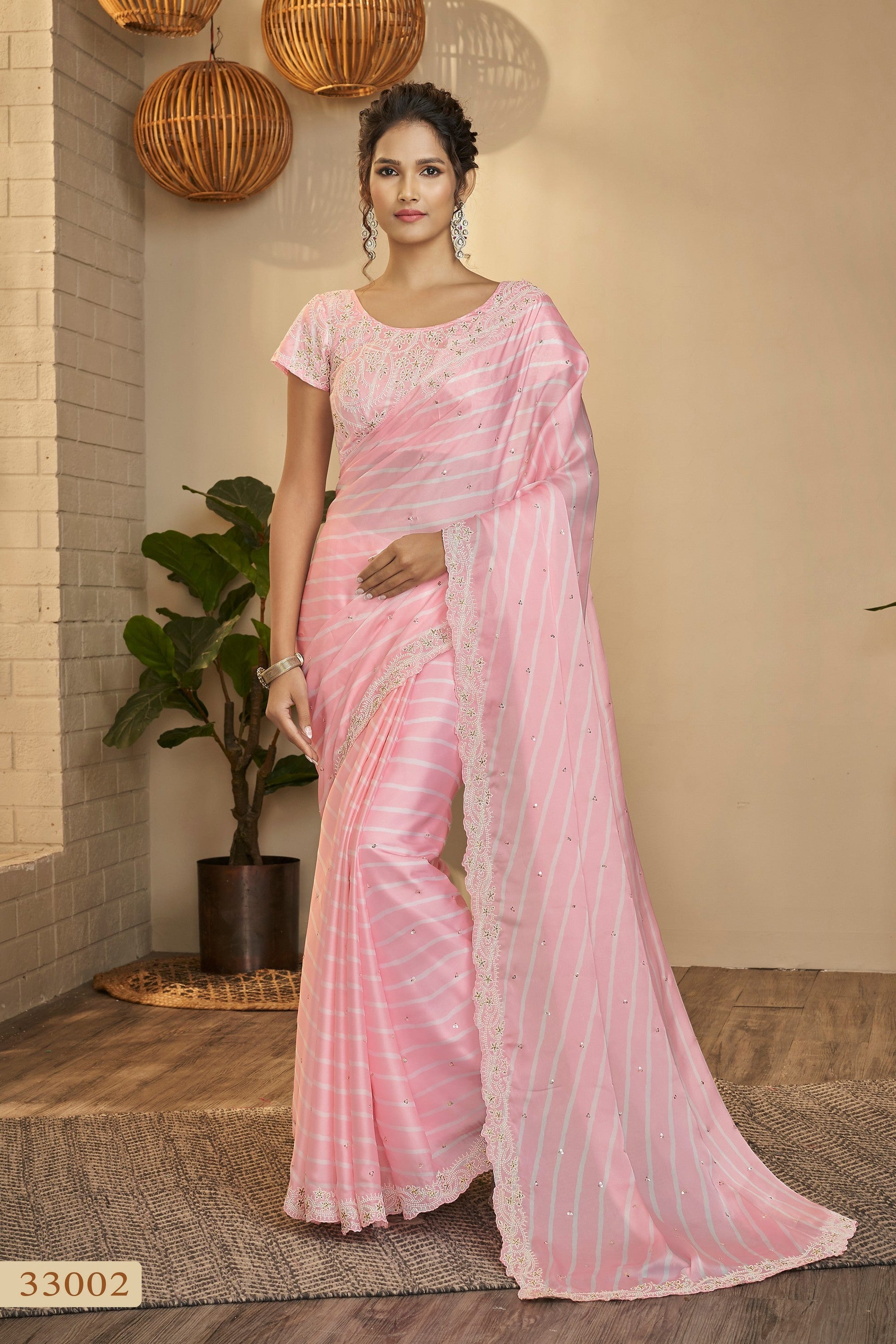Blush Pink thread Work Ethnic Saree