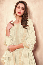 Beige Pakistani Georgette Salwar Kameez For Indian Festivals & Weddings - Sequence Embroidery Work, Thread Embroidery Work, Zari Work