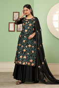 Black Pakistani Georgette Plazo For Indian Festivals & Weddings - Sequence Embroidery Work, Thread Embroidery Work,