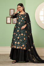 Black Pakistani Georgette Plazo For Indian Festivals & Weddings - Sequence Embroidery Work, Thread Embroidery Work,