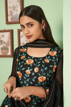 Black Pakistani Georgette Plazo For Indian Festivals & Weddings - Sequence Embroidery Work, Thread Embroidery Work,