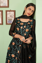 Black Pakistani Georgette Plazo For Indian Festivals & Weddings - Sequence Embroidery Work, Thread Embroidery Work,