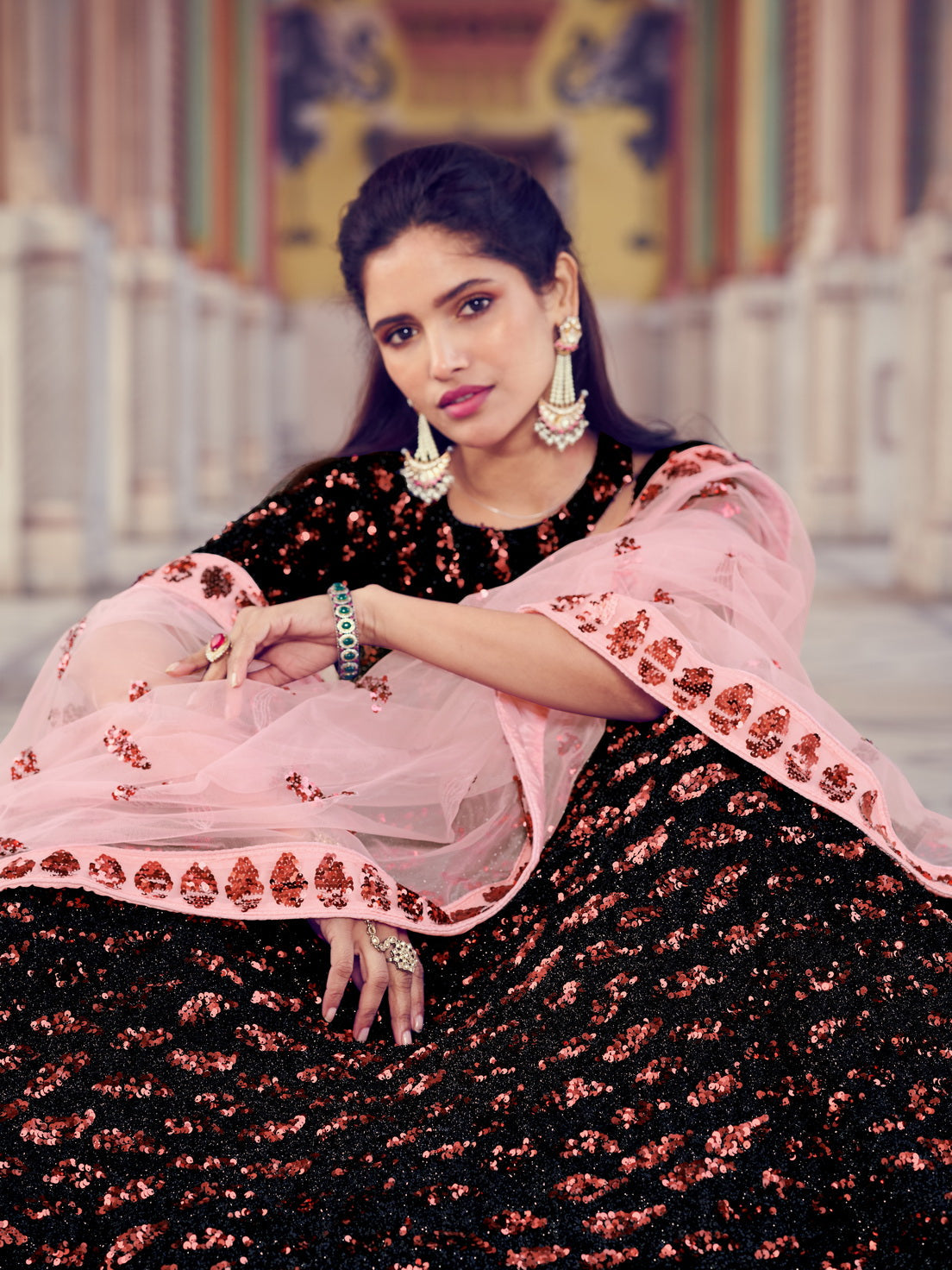 Black Pakistani Fur Imported Lehenga Choli For Indian Festival & Weddings - Sequence Embroidery Work,