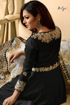 Black Pakistani Georgette Anarkali Gown For Wedding & Festival - Embroidery Work