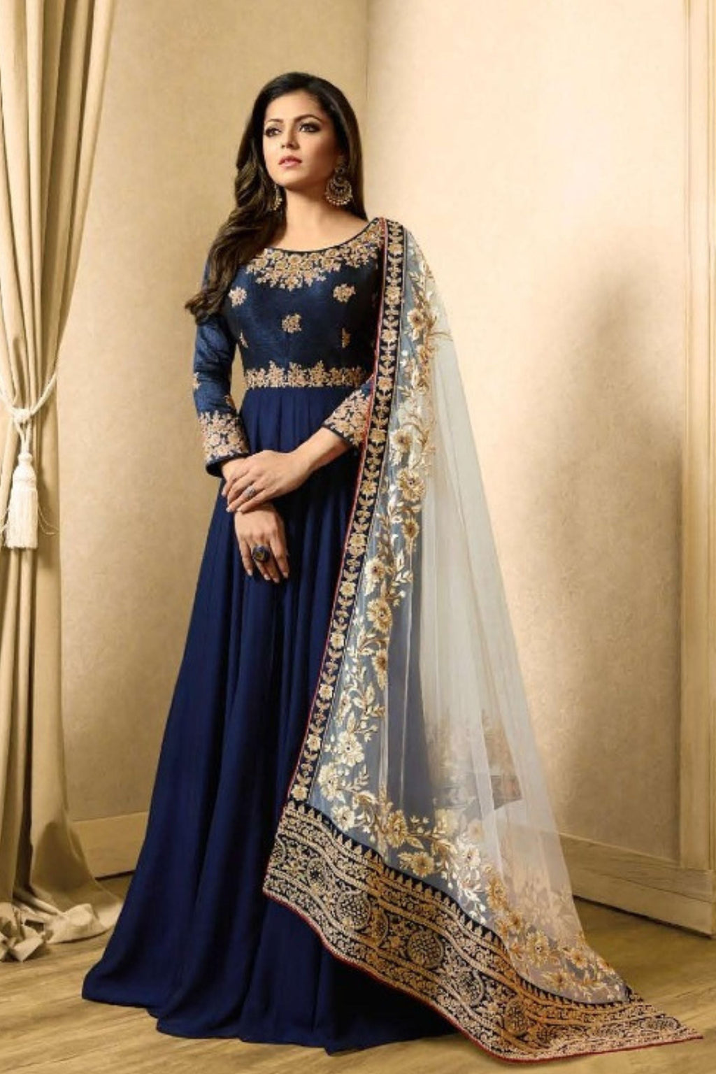 Black Pakistani Georgette Anarkali Gown For Wedding & Festival - Embroidery Work