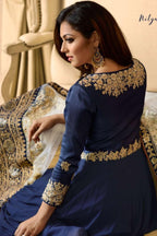 Black Pakistani Georgette Anarkali Gown For Wedding & Festival - Embroidery Work