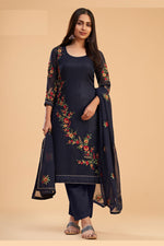 Blue Georgette Kameez with Pant For Indian Festivals & Weddings - Sequence Embroidery Work, Thread Embroidery Work, Zari Work