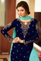 Blue Pakistani Georgette Plazo For Wedding & Festival - Embroidery Work