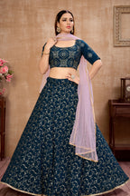 Blue Pakistani Georgette Lehenga Choli For Indian Festivals & Weddings - Thread Embroidery Work, Foil Mirror Work,