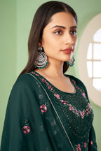 Green Pakistani Georgette Plazo For Indian Festivals & Weddings - Sequence Embroidery Work, Thread Embroidery Work,