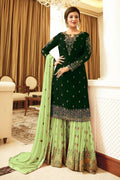 Blue Pakistani Georgette Plazo For Wedding & Festival - Embroidery Work