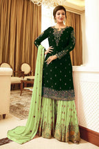 Blue Pakistani Georgette Plazo For Wedding & Festival - Embroidery Work